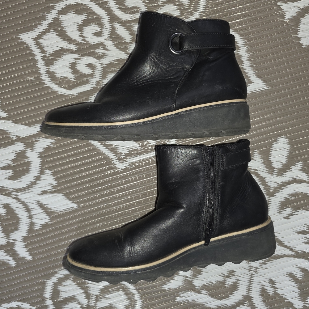 Clarks Black Leather Ankle Boots with Strap